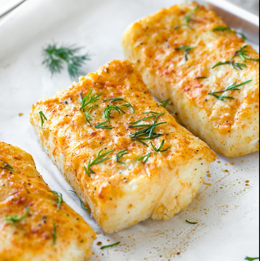 Roasted Halibut (with yellow rice and kale)