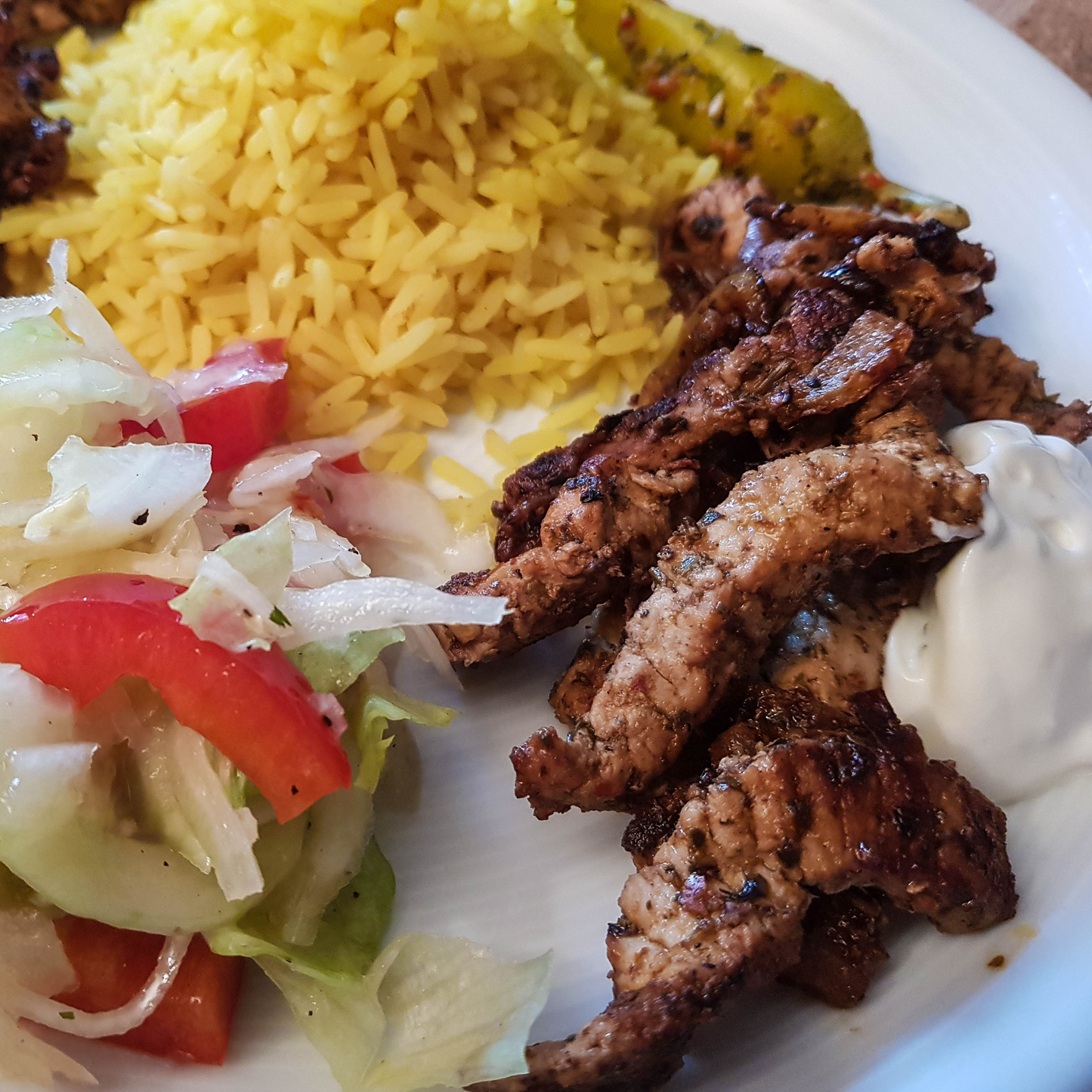 Gyro Bowl (with yellow rice, peppers, and onions)