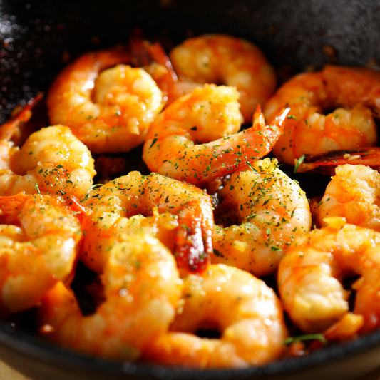 Spicy Garlic Shrimp (with roasted potatoes and peas)