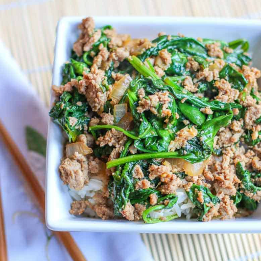 Ground Turkey Bowl (with brown rice and spinach)